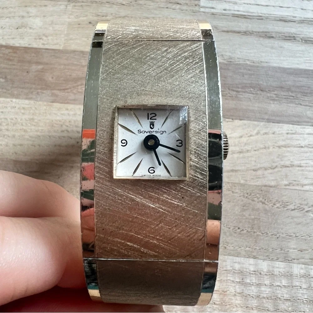 Sovereign ladies watch hinged cuff bracelet mechanical winding for parts repair